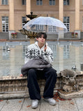 Snow Falling Design High-Neck Knit Zip-Up