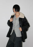 (Lining Dumble) TEDDY COLLAR LEATHER JACKET