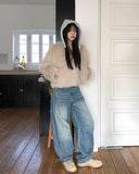 Facey Hood Layered Fur Jacket