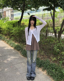 Amu See-through Ribbed Long Sleeve Cardigan