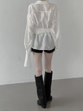 Sie Knot See-through Wrap Shirt Blouse