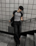Color Matching Track Muscle Fit Henley Neck Short Sleeve Tee