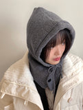 Tenu Two Button Hooded Knit Ribbon Strap Balaclava