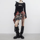 Chena unbalanced check tiered skirt