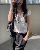 Nelly off-lace frill sleeveless blouse