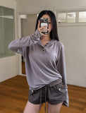 Mude Loose Fit Henley Neck Long Sleeve Hoodie