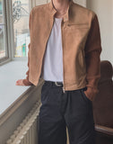 Laden Suede Knit Mix Crop Rider Jacket