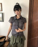 Noel Seersucker V-Neck Check Short-Sleeve Shirt