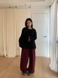 Chop-pit pin-tuck balloon wide banding pants