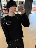 Kuntel Waffle Shoulder Zip-Up T-Shirt