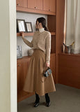 Cashew Nut Pin-Tuck Flared Long Skirt
