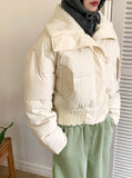 Pubing high neck collar crop short padding