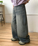 Ariko cat washed denim wide pants