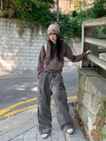 Tail Pigment Washing Cotton Banding Cargo Long Wide Pants