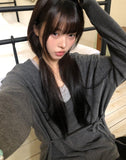 Nocket String Loose Fit V-neck Long Sleeve T-Shirt
