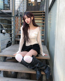 Stud Buckle Shirred Stiletto Long Boots