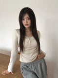 Sojin Lace Shirring Button T-Shirt