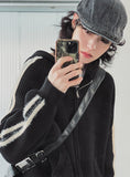 Hui hairy track hood knit zip-up