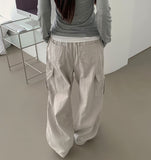 Cotton Two-Way Pocket Knee Shirring Wide Banding Pants