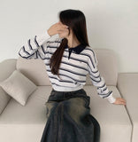 Color Matching Hem Banding Stripe Long Sleeve Knit