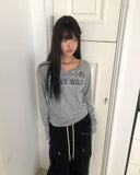 Quind Lettering Button Long Sleeve T-Shirt