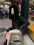 Black Fur Crop Denim Jacket
