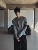 Mude Loose Fit Henley Neck Long Sleeve Hoodie