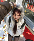 Sea Row Printing Fur Hood Zip-Up