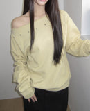 Tempu Star Studded Sleeve Shirred Off-Shoulder Sweatshirt