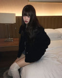 Neyu collar wool fluffy quilted fur half jacket