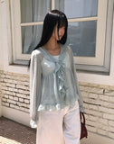 Mauve Frill See-through Blouse