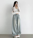 Summer ver cooling pleats side pintuck balloon wide fit pants