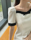 Lene Color Matching Ribbon Puff Tweed Mini One Piece