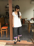 Nahills Shirring Short Sleeve Layered Ribbon Ribbed Tee