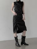 Rev Stripe Shirred Midi Skirt