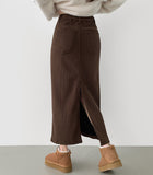 Back Slit Brushed Corduroy H-line Banding Long Skirt