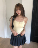 Heming Ribbed Lace Button Sleeveless Top