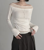Ribbed Color Matching Layered Pintuck Boat Neck Tee