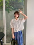 Minbomi Punching Lace Hood Short Sleeve Blouse