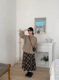 Maidet Pintuck Banding Flared Check Long Skirt