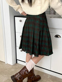 Avet Retro Check Pleated Midi Skirt