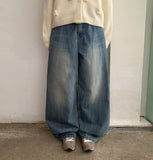 Lemmry Star Vintage Washing Denim Wide Pants