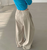 4-Season Folding Side Cut Inner Button Wide Slacks Pants