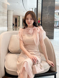 Jenia Tie Chiffon Tulip Sleeve Long One Piece
