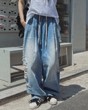 Side Damage Balloon Banding Denim Pants