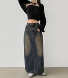 Slit H-line Washing Long Denim Skirt