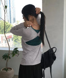 Edic Interseasonal See-Through Back Slit Snap Button T-shirt