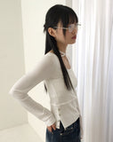 [MADE] Sint Strap Ribbed Color Matching Button Slit Cooling U-neck Long Sleeve T-shirt