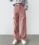 Golden Corduroy Cargo Veloa Fleece Long Wide Pants