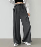 Two Pin Tuck Belt Set Wide Slacks Pants